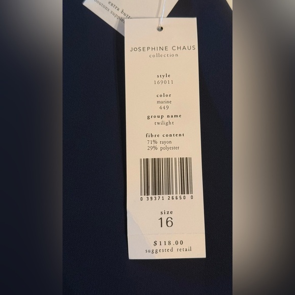 NWT Josephine Chaus Collection Marine Blue Women’s Size 16 Top W One Button - Picture 14 of 16